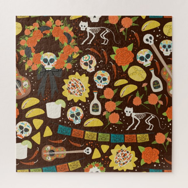 Quebra-cabeça Dia De Los Muertos, desenho animado. (Vertical)