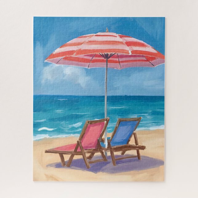 Quebra-cabeça Dia de Praia em Cape Cod | Oceano em Aquarela MA (Vertical)