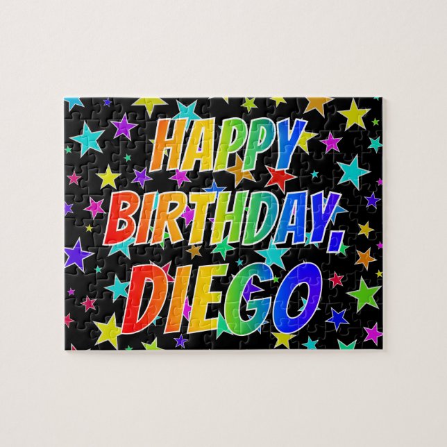 Quebra-cabeça "DIEGO" Primeiro Nome, Diversão "FELIZ ANIVERSÁRIO (Horizontal)
