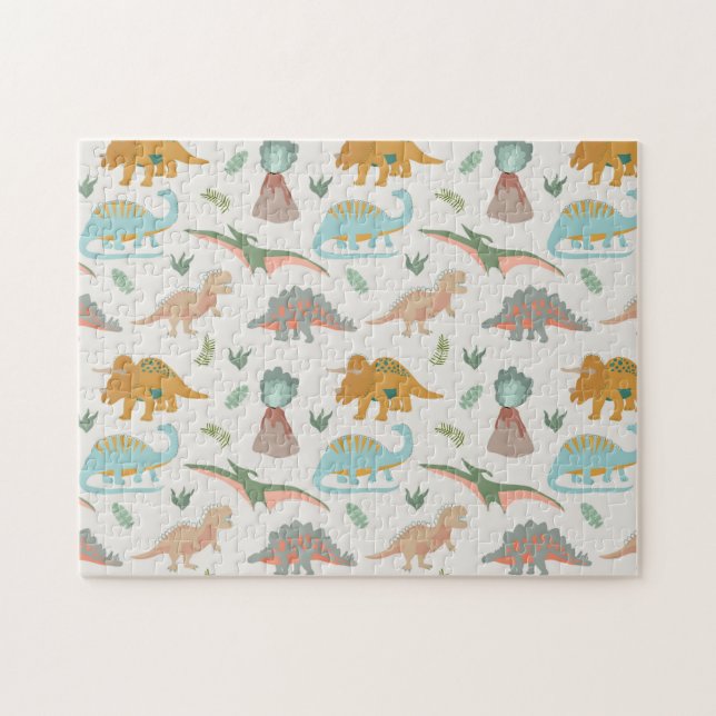 Quebra-cabeça Dinosaurs Kids Hand Drawn Boho Dinosaur Pattern (Horizontal)