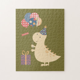 Quebra-cabeça Dinossauro Amarelo com Balões, Chapéu e Presente