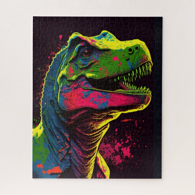 Quebra-cabeça Dinossauro Azul T Rex Rosa e Kids Verdes Poster (Vertical)