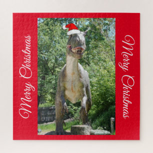 Quebra-cabeça Dinossauro bonito vestindo chapéu de Papai Noel