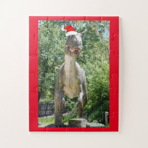 Quebra-cabeça Dinossauro bonito Vestindo chapéu de Papai Noel