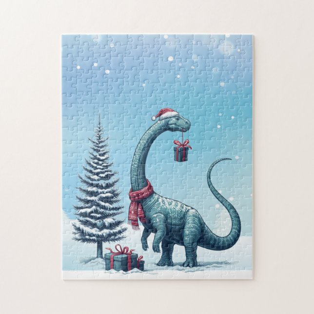 Quebra-cabeça dinossauro Brontossauro de Natal (Vertical)