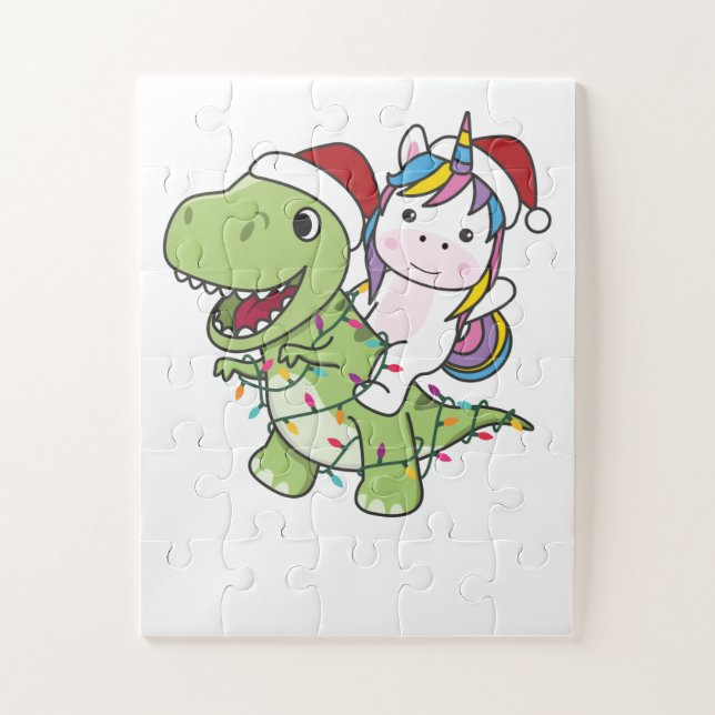 Quebra-cabeça Dinossauro Natal Unicórnio Winter T-Rex Dino (Vertical)
