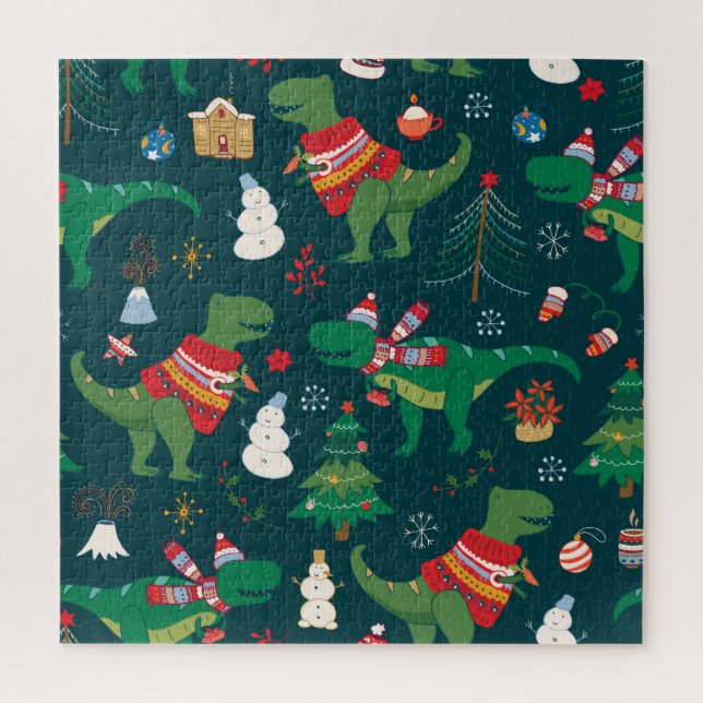 Quebra-cabeça Dinossauro T-Rex: Ano Novo de Natal. (Vertical)