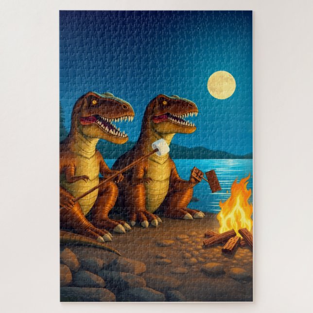 Quebra-cabeça Dinossauros assando marshmallows (Vertical)