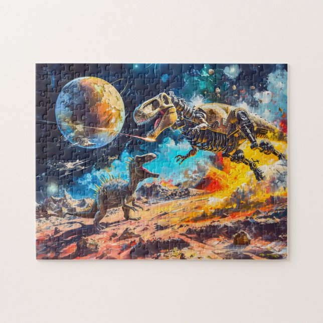 Quebra-cabeça Dinossauros Atacados por Alienígenas no Espaço (Horizontal)