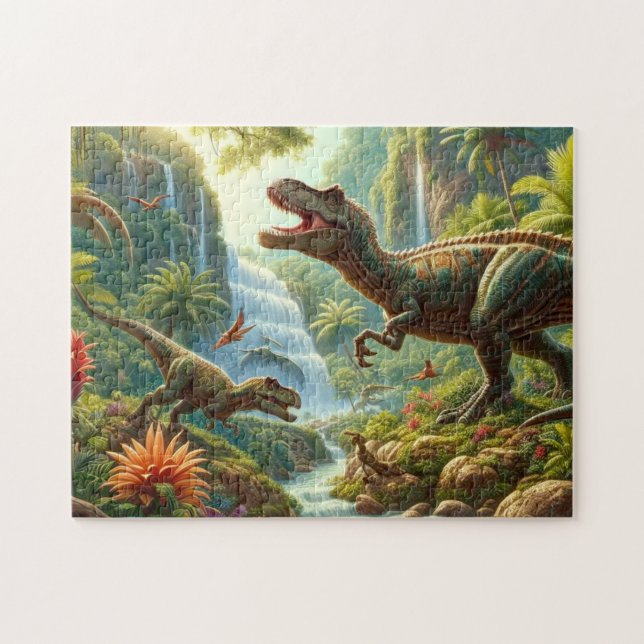 Quebra-cabeça Dinossauros Divertidos na Floresta Tropical Crianç (Horizontal)