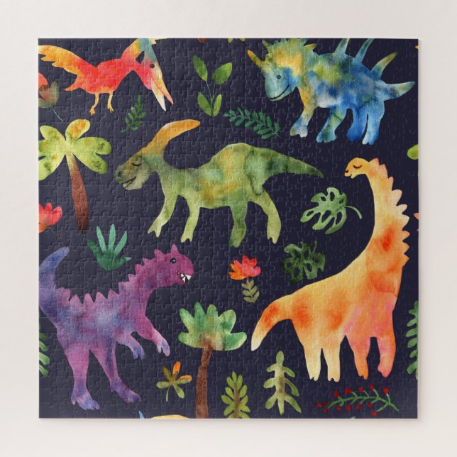 Quebra-cabeça Dinossauros Florais: Design de Tecido de de Aquare (Vertical)