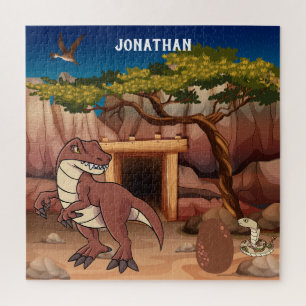 Quebra-cabeça Dinossauros monogramados na selva marrom