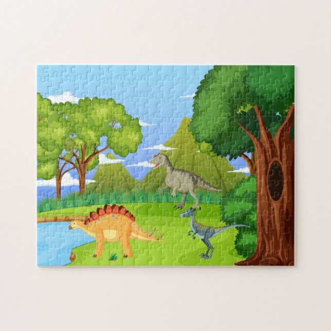 Quebra-cabeça Dinossauros Na Floresta Pré-Histórica Diversão Inf (Horizontal)