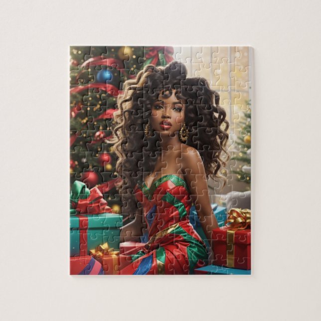 Quebra-cabeça Divã Afro-Americana Natal Colorido e Festivo (Vertical)