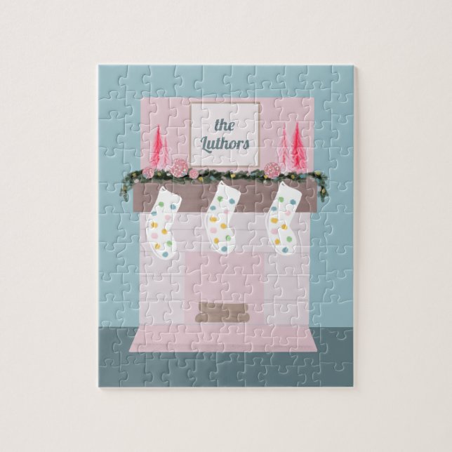 Quebra-cabeça Diversão de Natal Personalizado para Meninas Rosa- (Vertical)