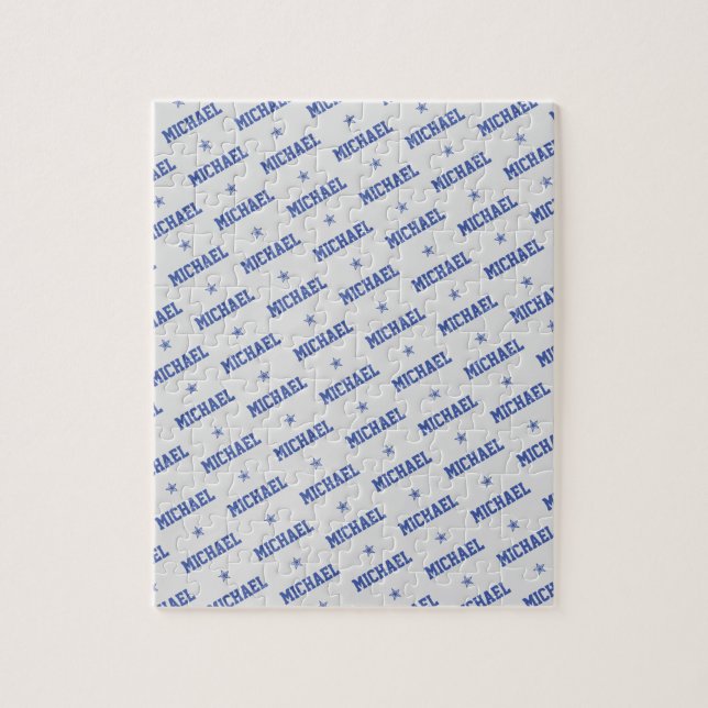 Quebra-cabeça Diversão do nome com estrelas azul e Cinza (Vertical)