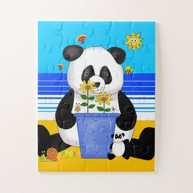 Quebra-cabeça Diversão dos ursos de panda de praia (Vertical)