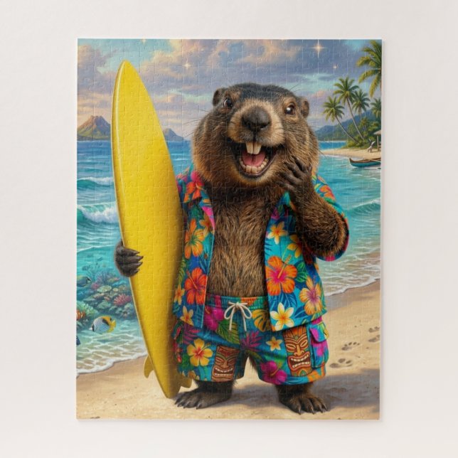 Quebra-cabeça Divertido da Marmota Surfando (Vertical)