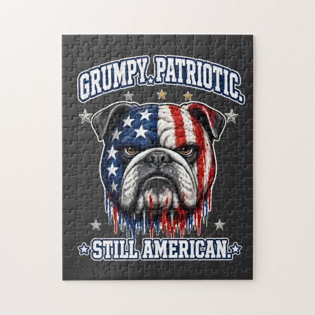 Quebra-cabeça do Bulldog Patriótico Mal-humorado d (Vertical)
