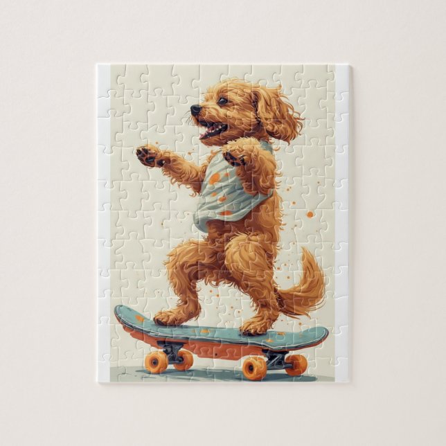 Quebra-cabeça do cachorro andando de skate (Vertical)