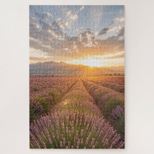 Quebra-cabeça do Campo de Lavanda ao Pôr do Sol (Vertical)