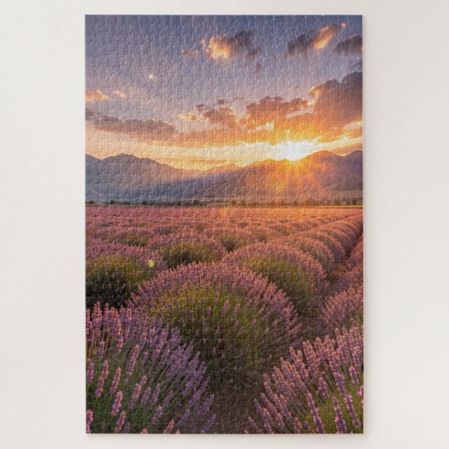 Quebra-cabeça do Campo de Lavanda ao Pôr do Sol (Vertical)