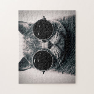 Quebra-cabeça do gatinho dos óculos de proteçã
