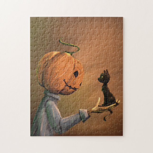 Quebra-cabeça do Gato da Abóbora de Halloween (Vertical)