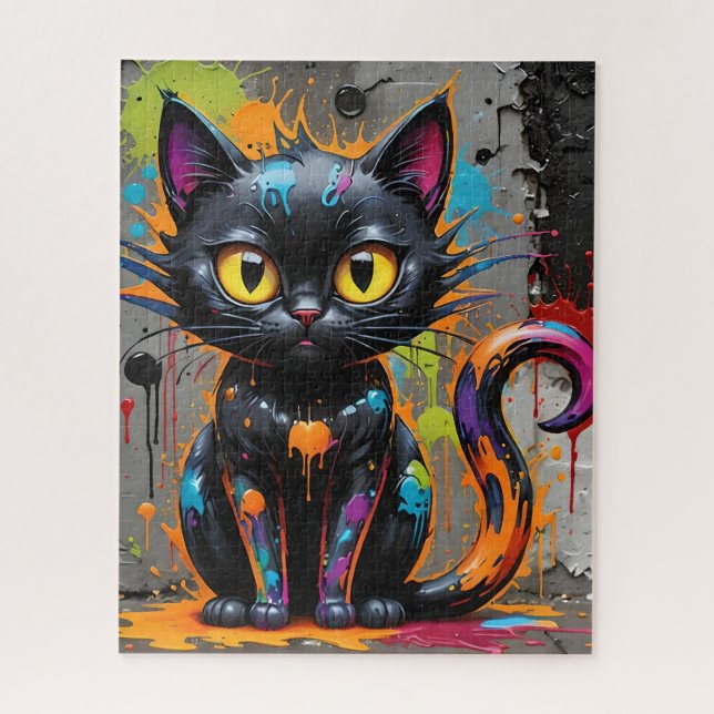 Quebra-cabeça do Gato de Arco-Íris Negro (Vertical)