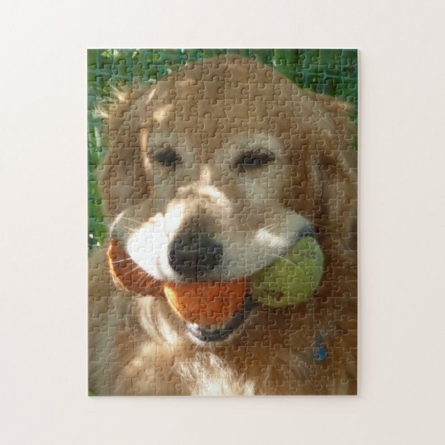 Quebra-cabeça do Golden Retriever e Bolas de Tênis (Vertical)