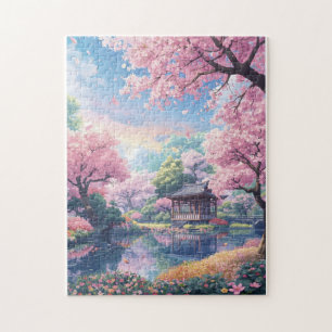 Quebra-Cabeça do Jardim Japonês da Flor de Cerejei