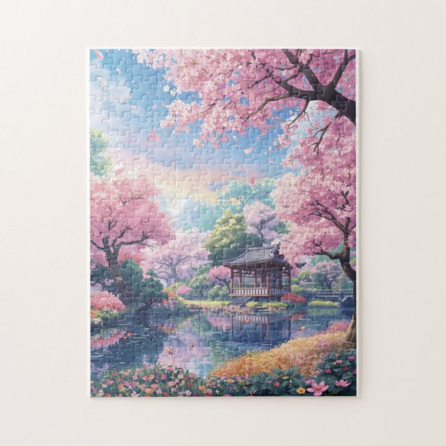 Quebra-Cabeça do Jardim Japonês da Flor de Cerejei (Vertical)