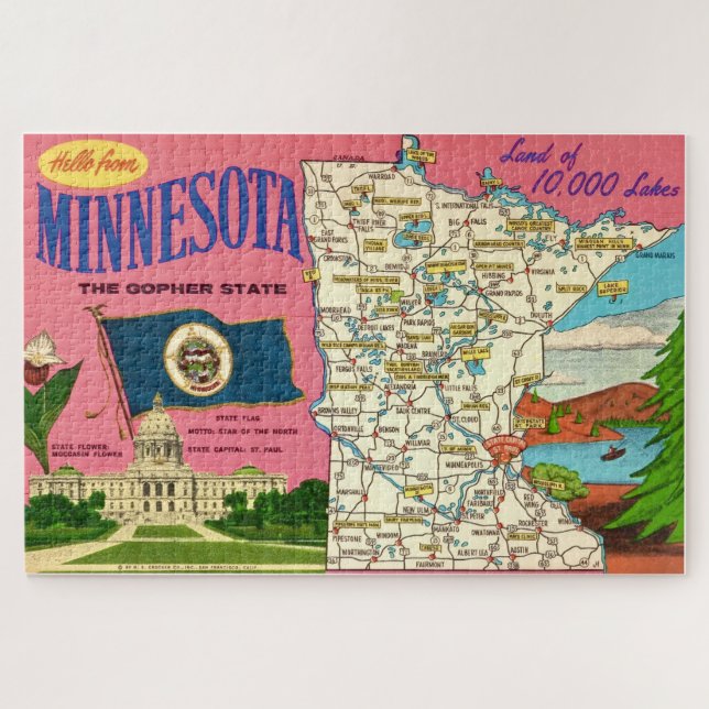 Quebra-cabeça do Mapa do Estado de Minnesota 20x30 (Horizontal)
