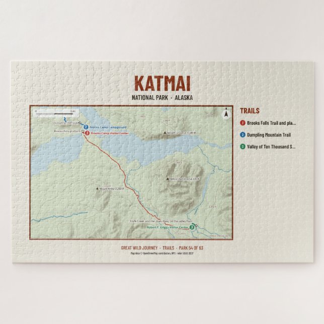 Quebra-cabeça do Mapa do Parque Nacional Katmai (Horizontal)