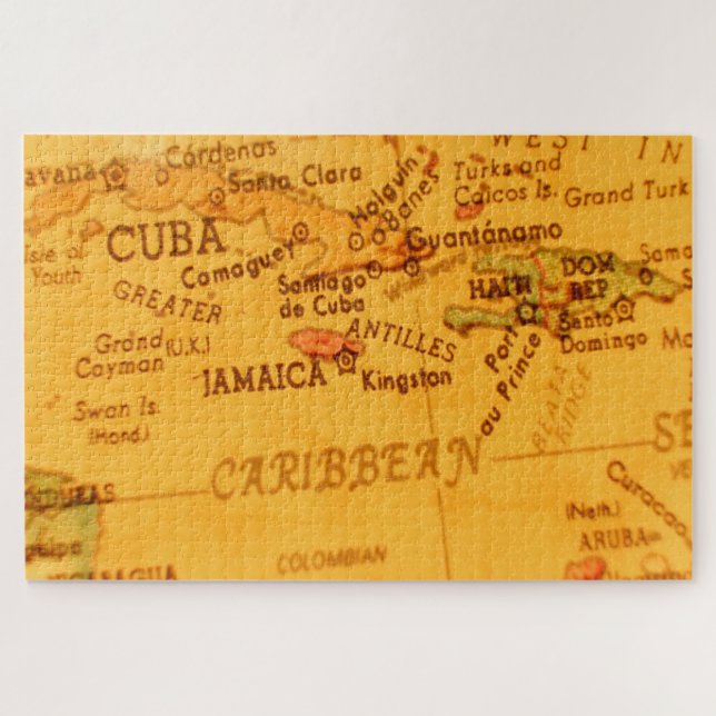 Quebra-cabeça do Mapa Vintage do Caribe Jamaica (Horizontal)