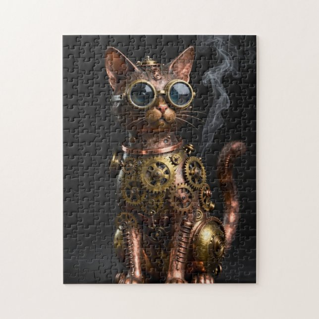 Quebra-cabeça do Retrato do Gato Mecânico Steampun (Vertical)