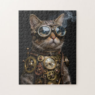 Quebra-cabeça do Retrato do Gato Mecânico Steampun