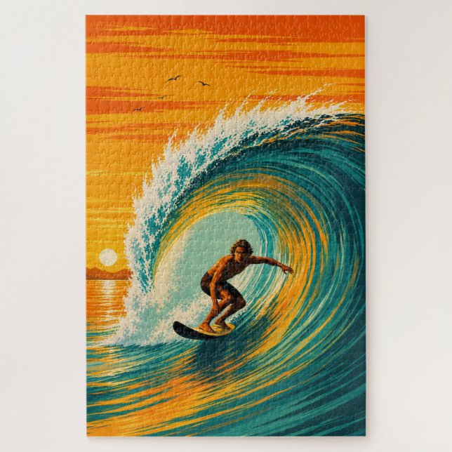 Quebra-cabeça do Surfista do Barril Dourado (Vertical)