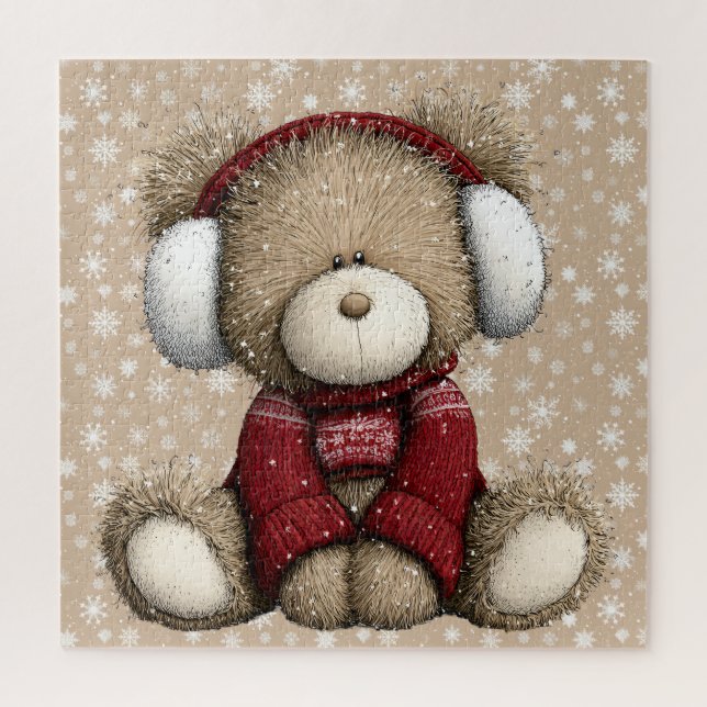 Quebra-cabeça do Urso de Pelúcia de Inverno (Vertical)