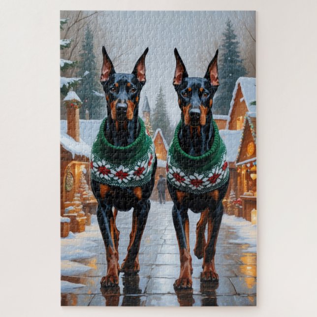 Quebra-cabeça Doberman Dogs Christmas Snow Holiday  (Vertical)