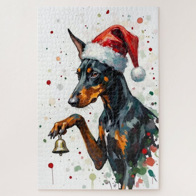 Quebra-cabeça Doberman Minimalist Christmas Bell Balance Hat (Vertical)
