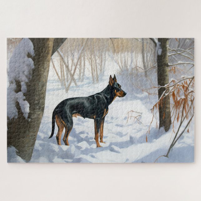 Quebra-cabeça Doberman Pinscher Deixe Nevar Natal (Horizontal)