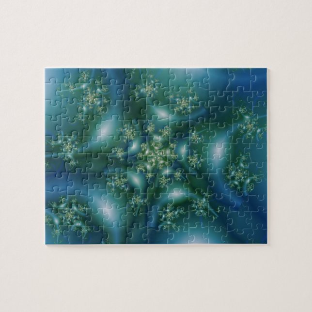 Quebra-cabeça Doce | Arte Fractal Azul e Verde (Horizontal)