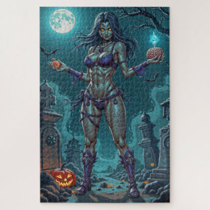 Quebra-cabeça Doce de Halloween ou Namorada Zumbi com Miolos