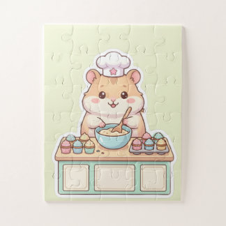 Quebra-cabeça Doce Hamster Kawaii Chef Assando Cupcakes Pastel