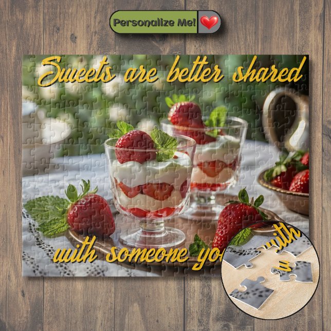 Quebra-cabeça Doces de Morango Personalizáveis Motivacionais (Customizable Strawberry Sweets Motivational Jigsaw Puzzle)