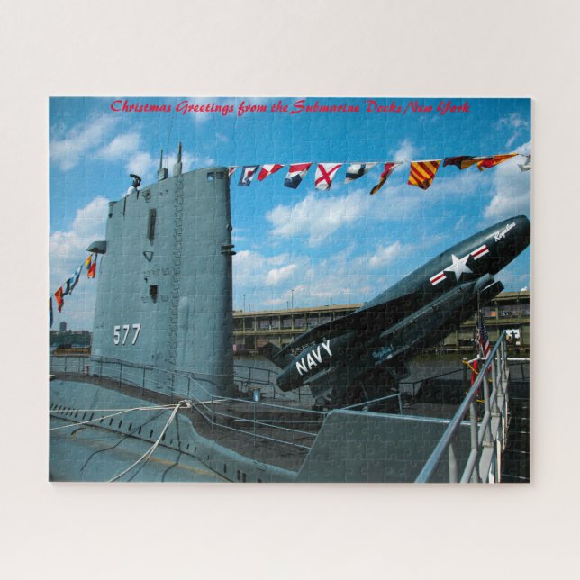 Quebra-cabeça Docks de Submarino Nova York. Saudações de Natal (Horizontal)