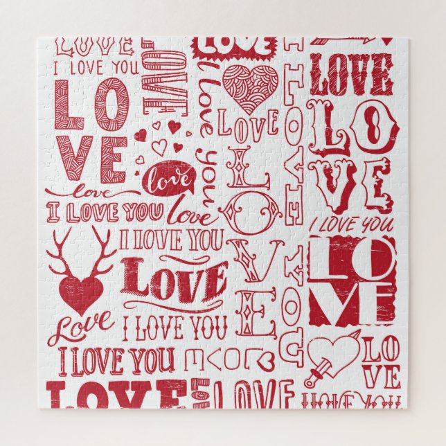 Quebra-cabeça Dodles de amor feitos à mão, um padrão encantador. (Vertical)