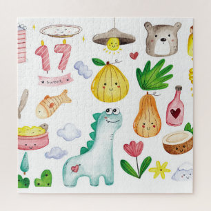 Quebra-cabeça Dodles de aquarela Kawaii, pronto para autocolante