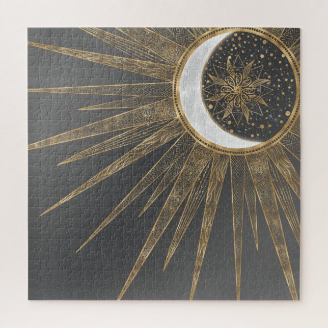 Quebra-cabeça Dodles Dourados Elegantes Sun Moon Mandala Design (Vertical)